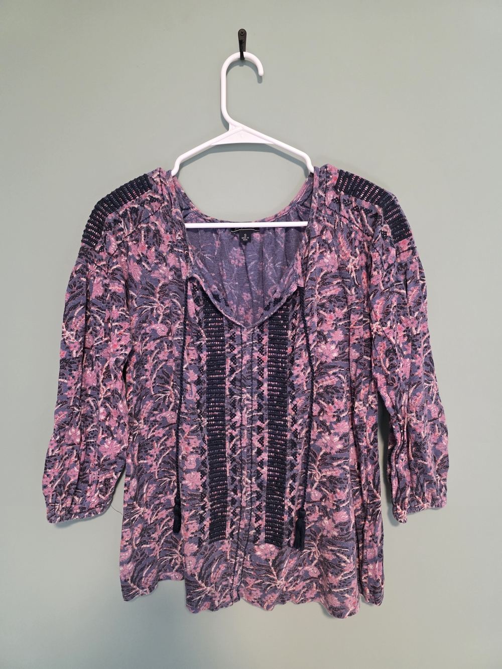 Lucky Brand Purple and Pink Floral Peasant Blouse